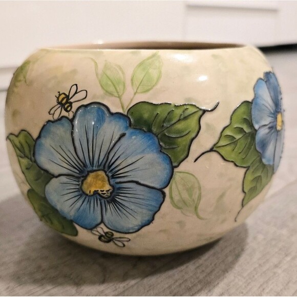 Handmade Pottery African Violet Planter Pot "Caribbean Blue with Bees" by Sandy - Picture 4 of 8